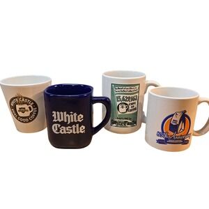 4 Different WHITE CASTLE mugs - all different and unique! -- Vintage